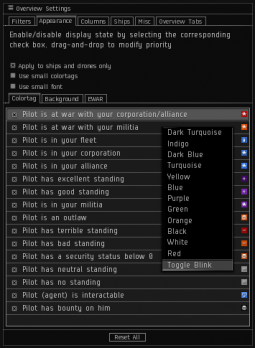 Screenshot of the Overview Settings - Appearance - Colortag tab