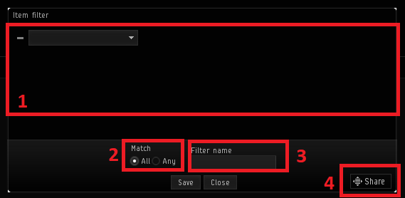 item filter window