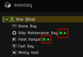 Screenshot showing the buttons that toggle fleet/corp access to the Orca SMB and Fleet Hangar