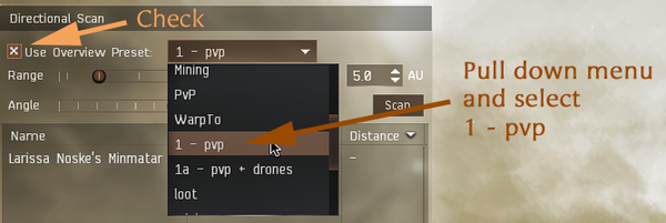 Directional Scanner set to Mining preset