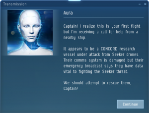 Aura greets a new character upon login.