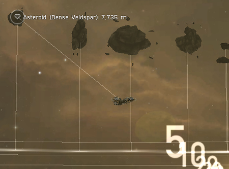 tactical overlay showing asteroid targeted